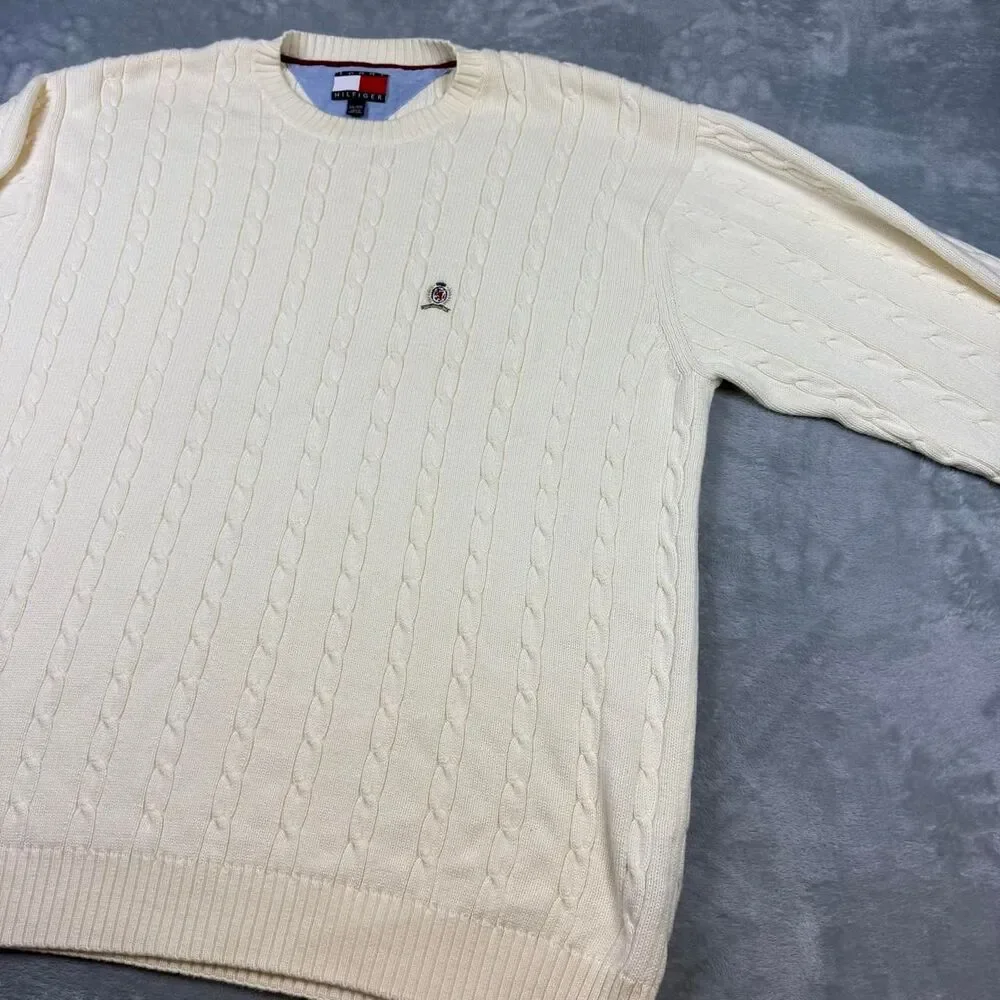 Tommy-hilfiger Men's Cream and White Jumper